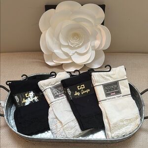 Footless Tights/ Gauge and Accessory Place Black and White all 4 included.